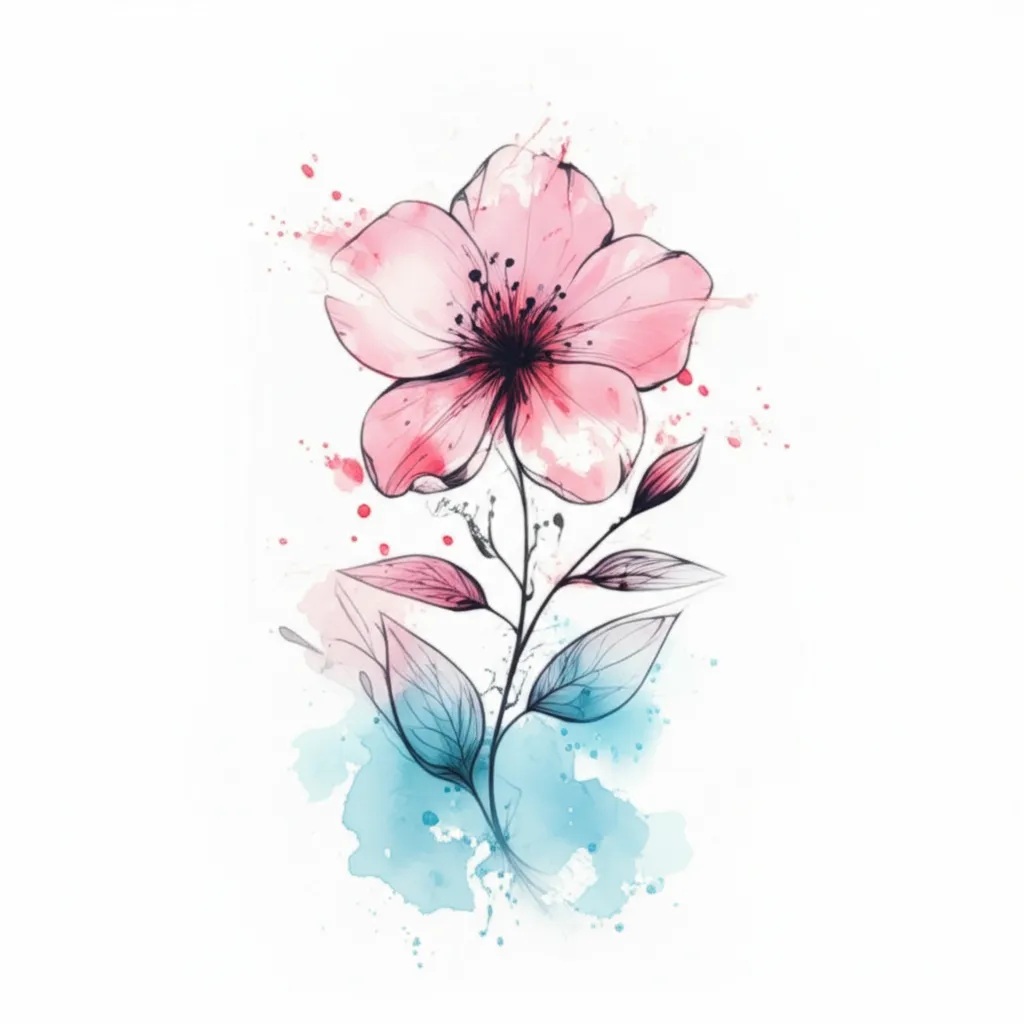 Watercolor Flower Tattoo: Delicate Floral Design Watercolor Flower Tattoo: Delicate Floral Design