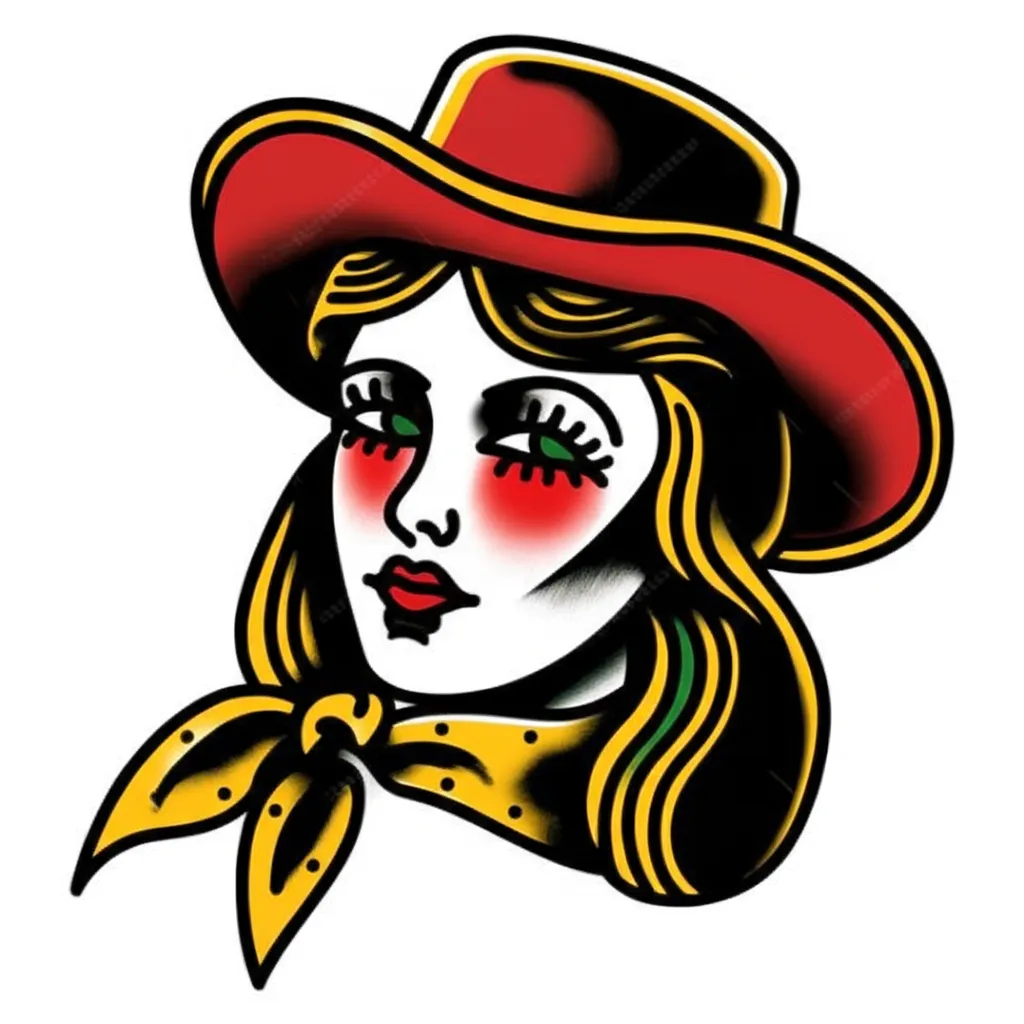 American Traditional Cowgirl Tattoo Design