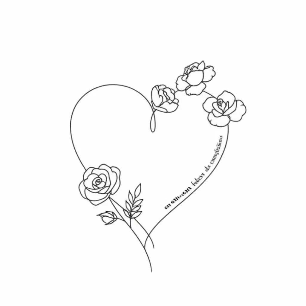 Minimalist Heart with Flowers and Birthdates Tattoo Design Minimalist Heart with Flowers and Birthdates Tattoo Design
