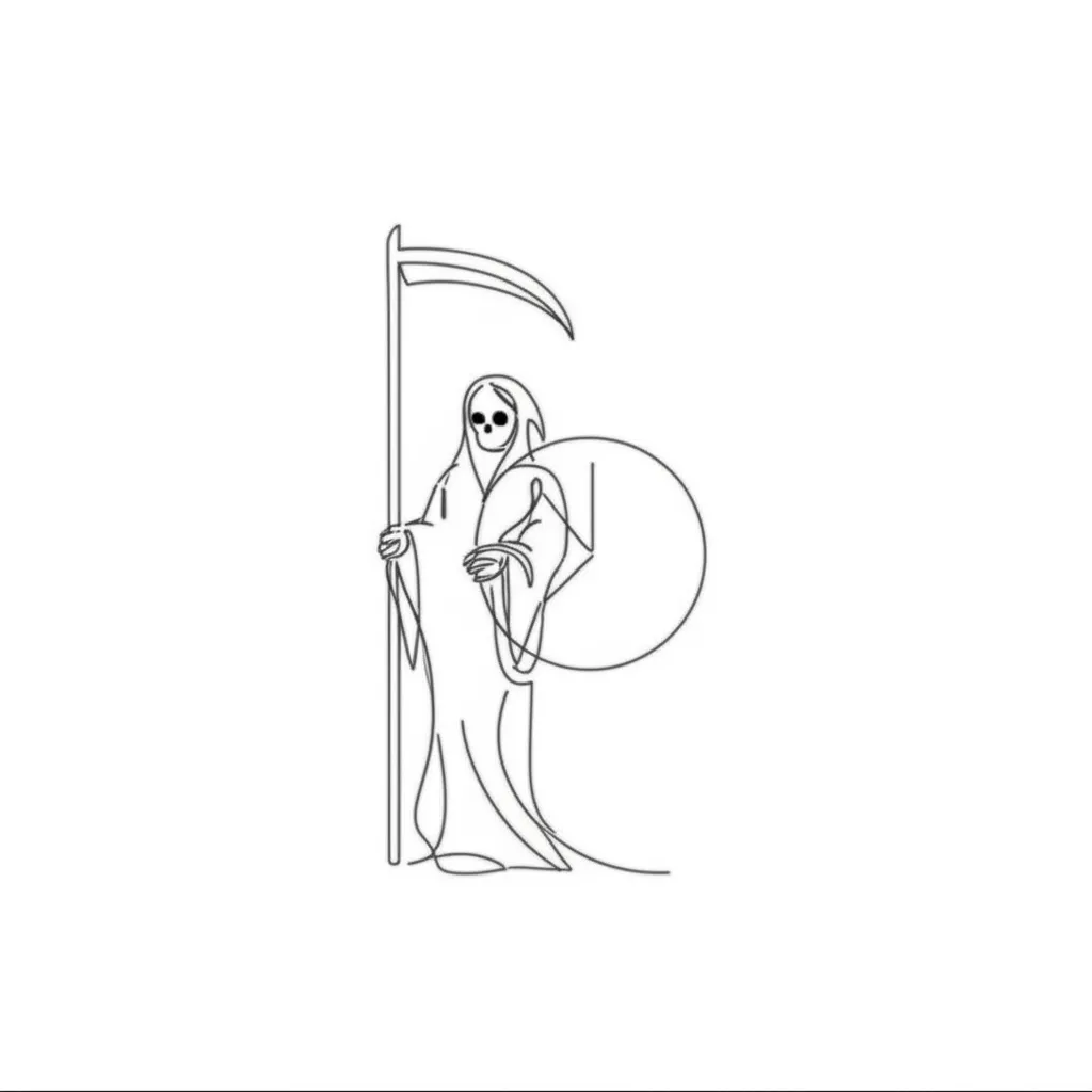 Minimalist Grim Reaper Clock Tattoo Design