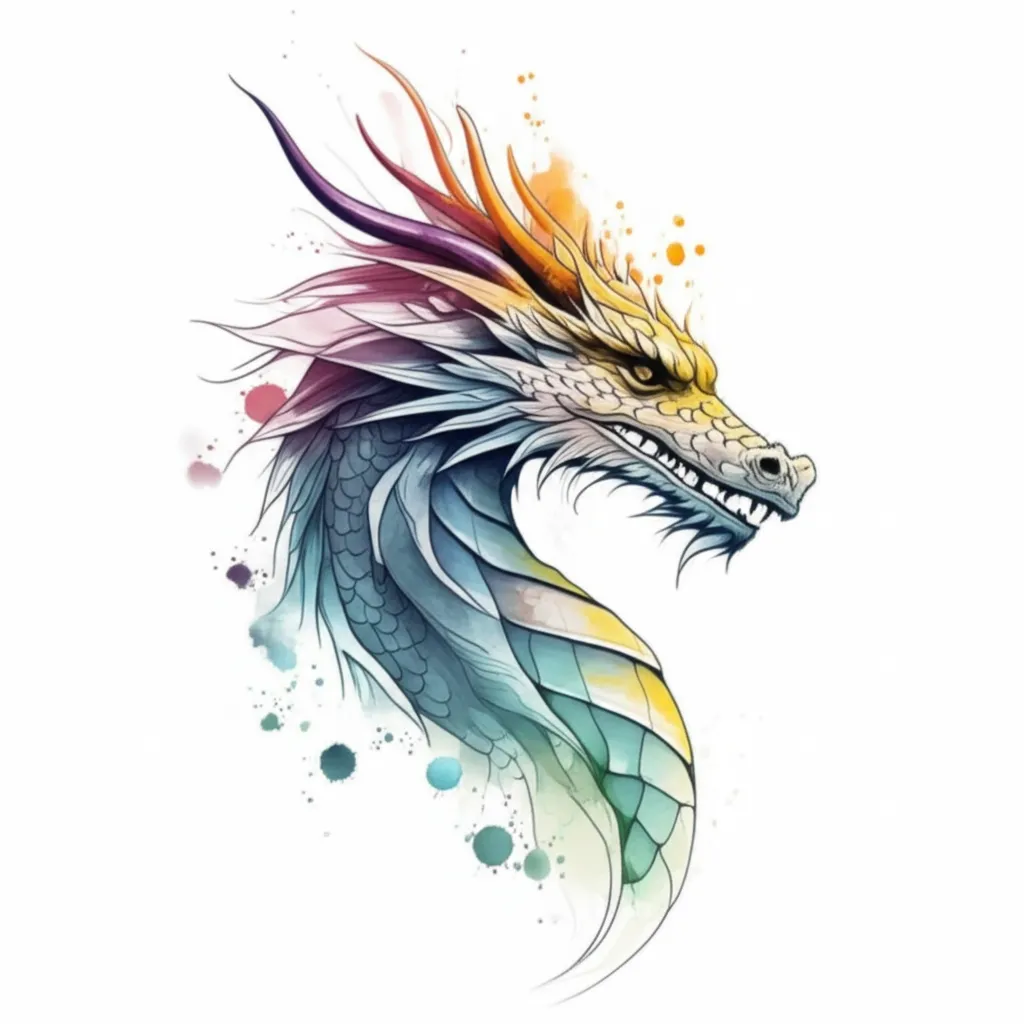 Watercolor Dragon Side Tattoo Design Watercolor Dragon Side Tattoo Design