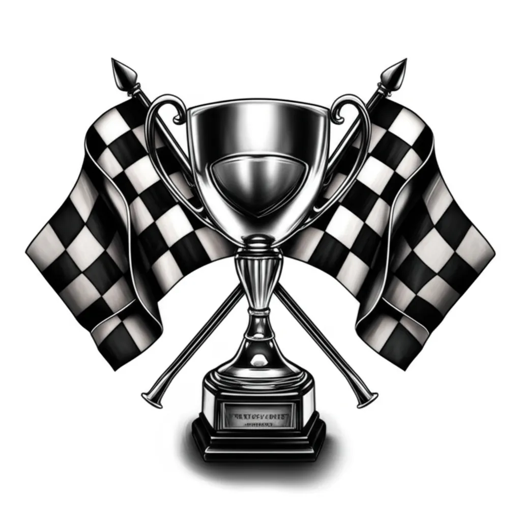 Realistic Race Flags and Trophy Tattoo Design