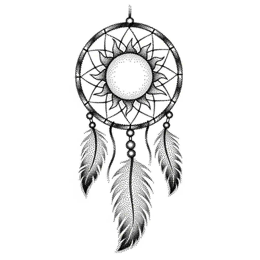Dotwork Sun Dreamcatcher Tattoo: Meaning & Inspiration Dotwork Sun Dreamcatcher Tattoo: Meaning & Inspiration