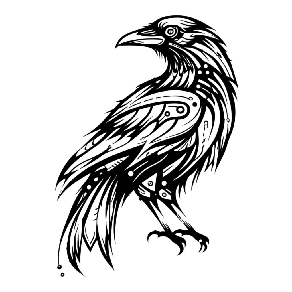 Cyber Sigilism Raven Tattoo with Glowing Green Eye