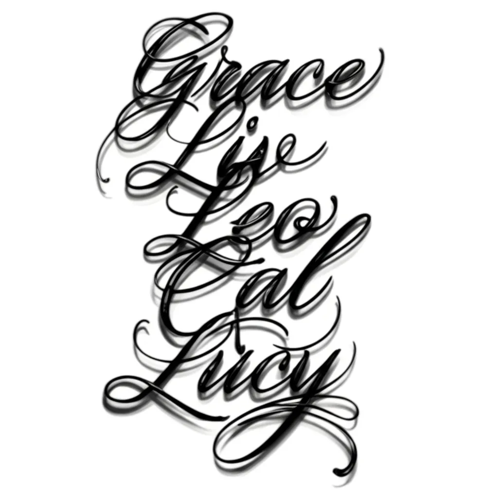 Grace, Liv, Leo, Cal, Lucy Names Realism Tattoo Design