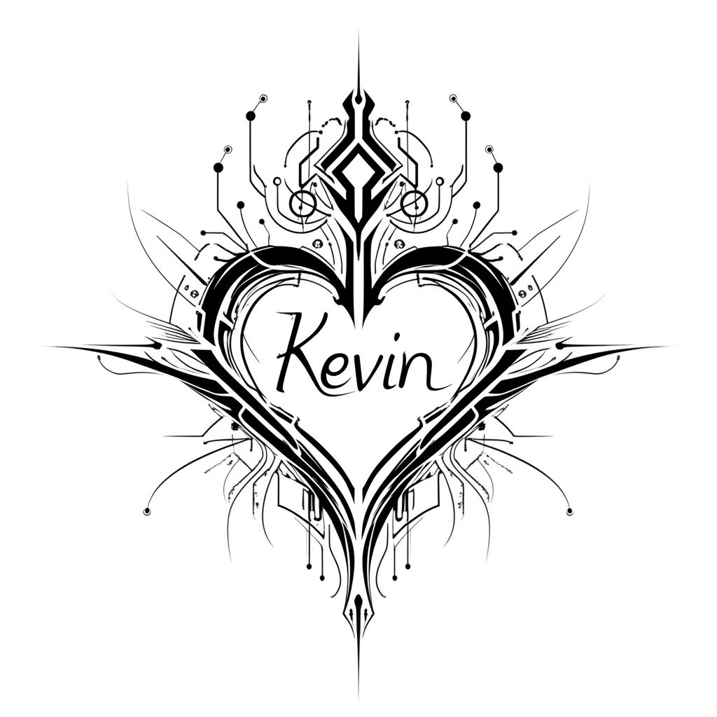Cyber Sigilism Star Heart Tattoo with 'Kevin' Name Cyber Sigilism Star Heart Tattoo with 'Kevin' Name