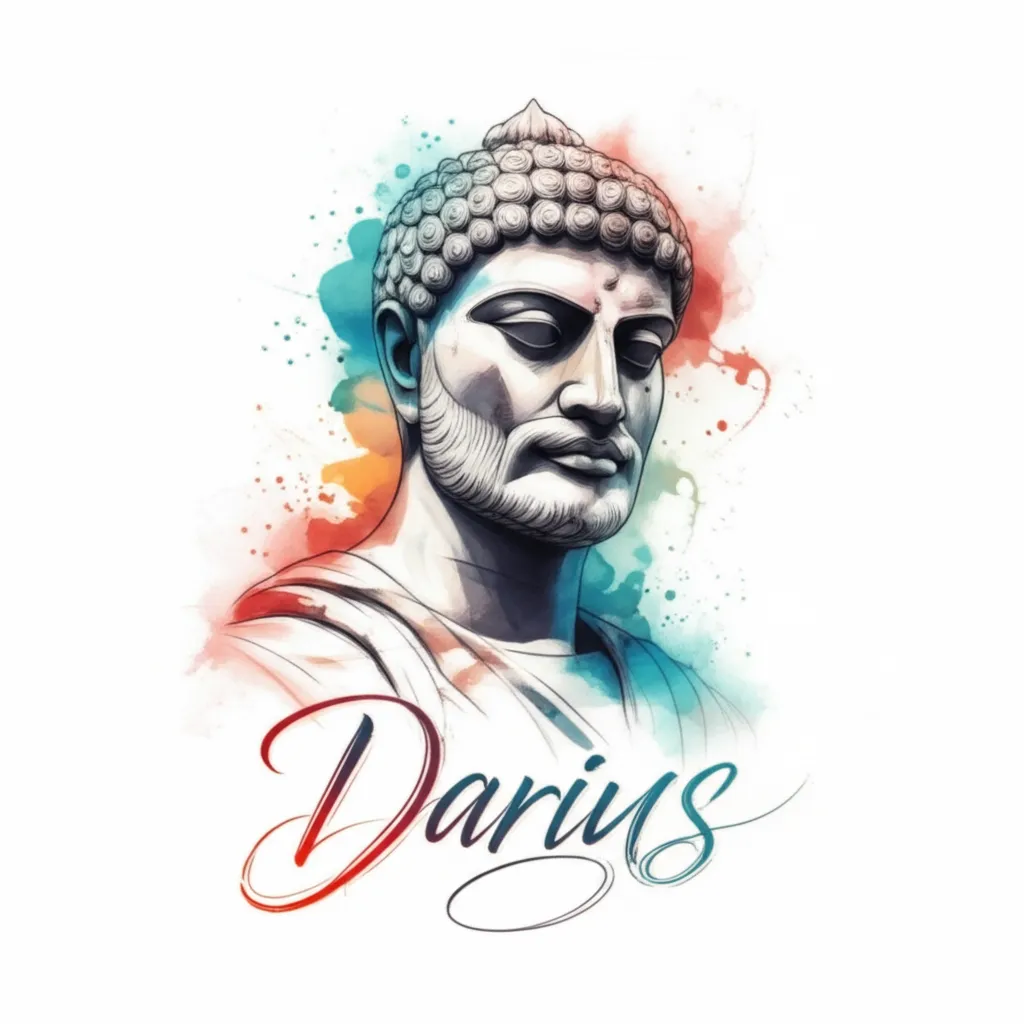 Watercolor Thigh Tattoo: Darius Name Design Watercolor Thigh Tattoo: Darius Name Design