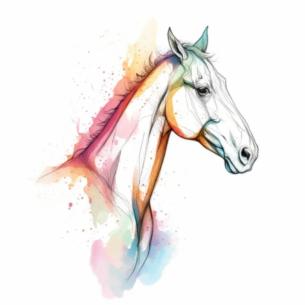 Disco Elysium Horse Watercolor Tattoo Design