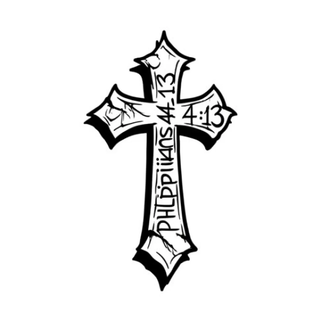 Cross with Philippians 4:13 Graffiti Tattoo Design Cross with Philippians 4:13 Graffiti Tattoo Design