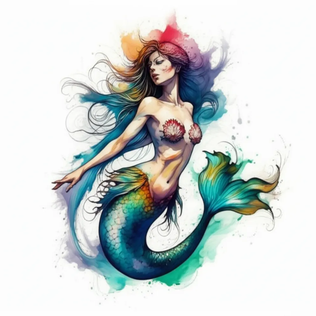 Watercolor Mermaid Tattoo to Cover Stretch Marks Watercolor Mermaid Tattoo to Cover Stretch Marks