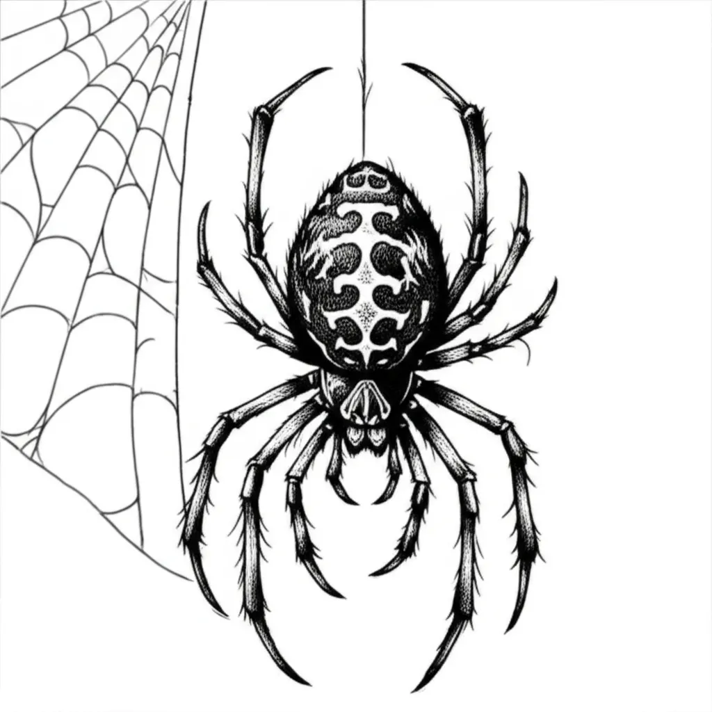 Gothic Spider and Web Tattoo Design