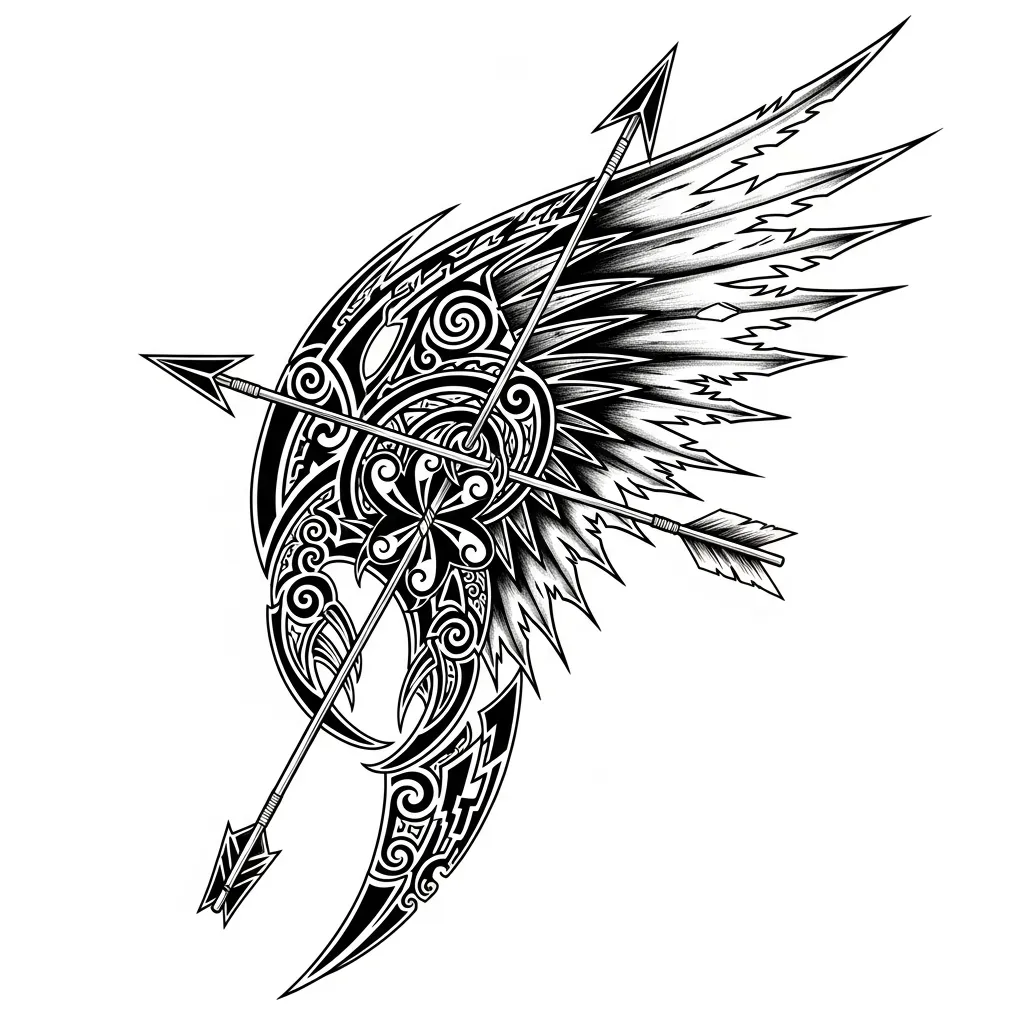 Tribal Dragon Wing Tattoo with Arrow Design