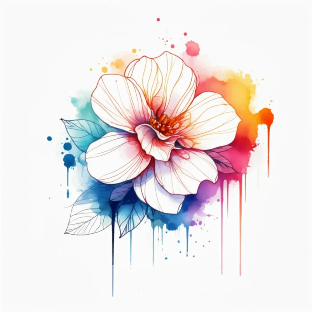 Watercolor Flower Tattoo Design - Delicate Floral Art Watercolor Flower Tattoo Design - Delicate Floral Art