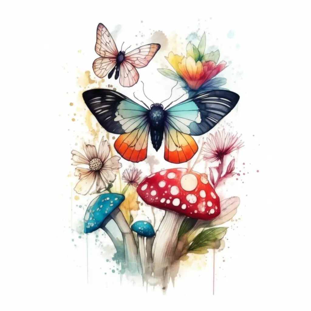 Watercolor Leg Sleeve Tattoo: Floral Forest, Moth & Mushrooms Watercolor Leg Sleeve Tattoo: Floral Forest, Moth & Mushrooms