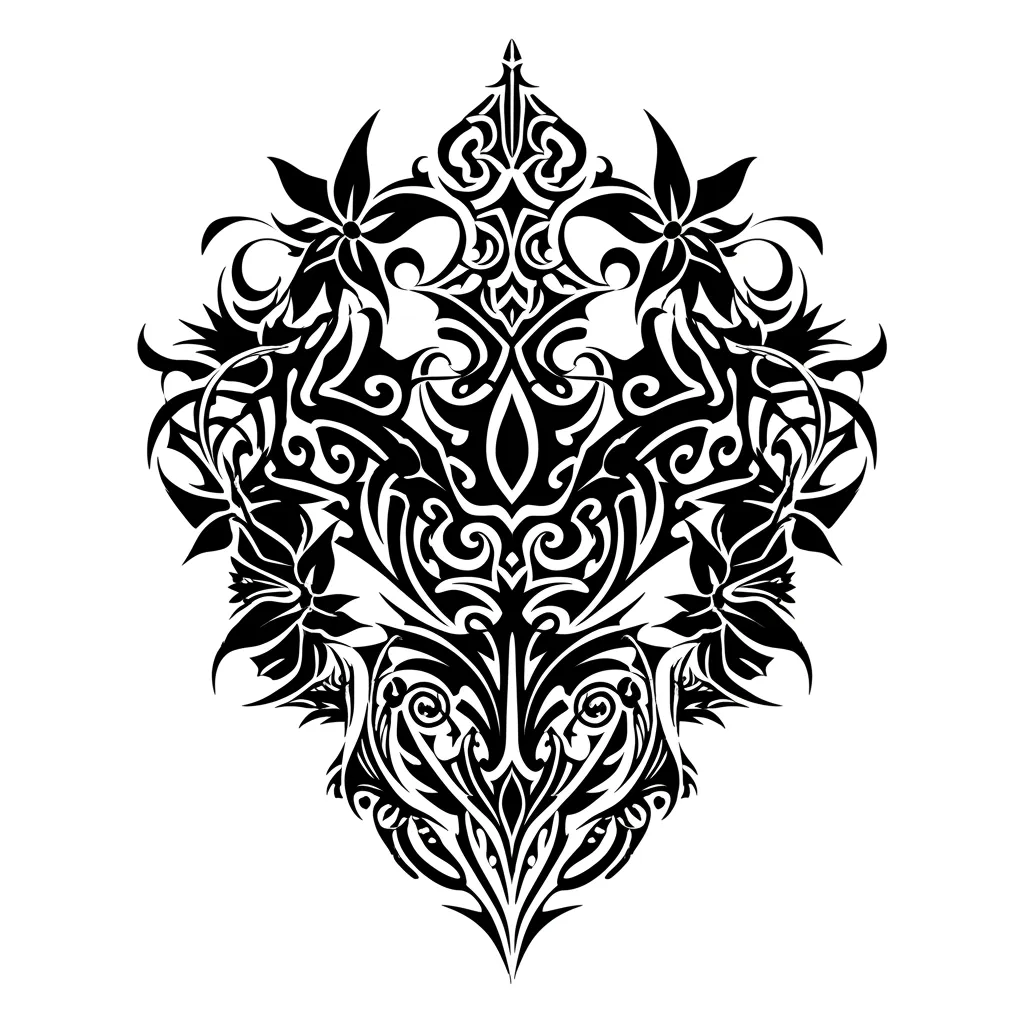 Tribal Flower and Vines Tattoo with Geometric Background