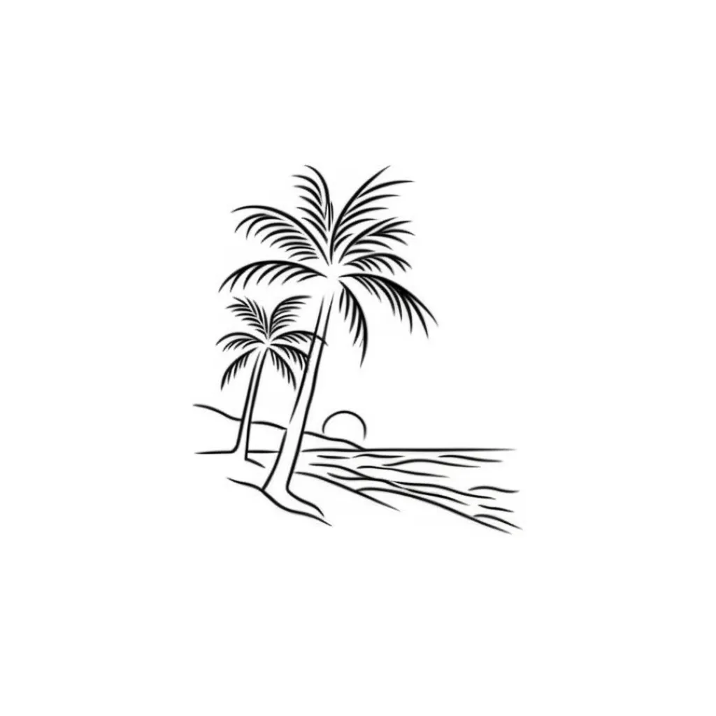 Minimalist Beach Scene Palm Tree Sleeve Tattoo Idea