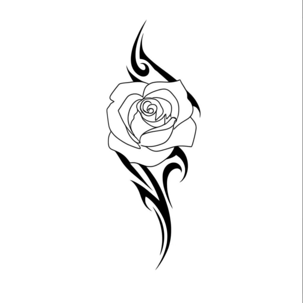 Minimalist Rose Shoulder Tattoo with Tribal Accents