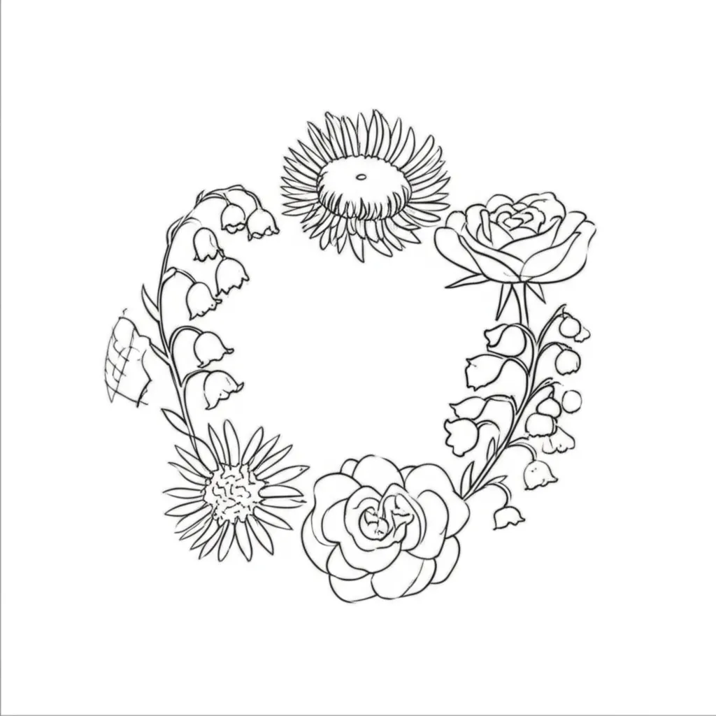 Minimalist Birth Flower Bouquet Circle Tattoo Design