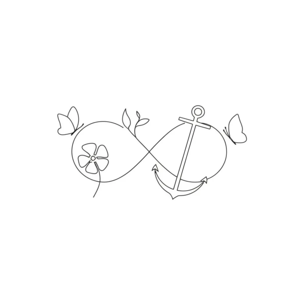 Minimalist Infinity Anchor Tattoo with Flower and Butterflies Minimalist Infinity Anchor Tattoo with Flower and Butterflies