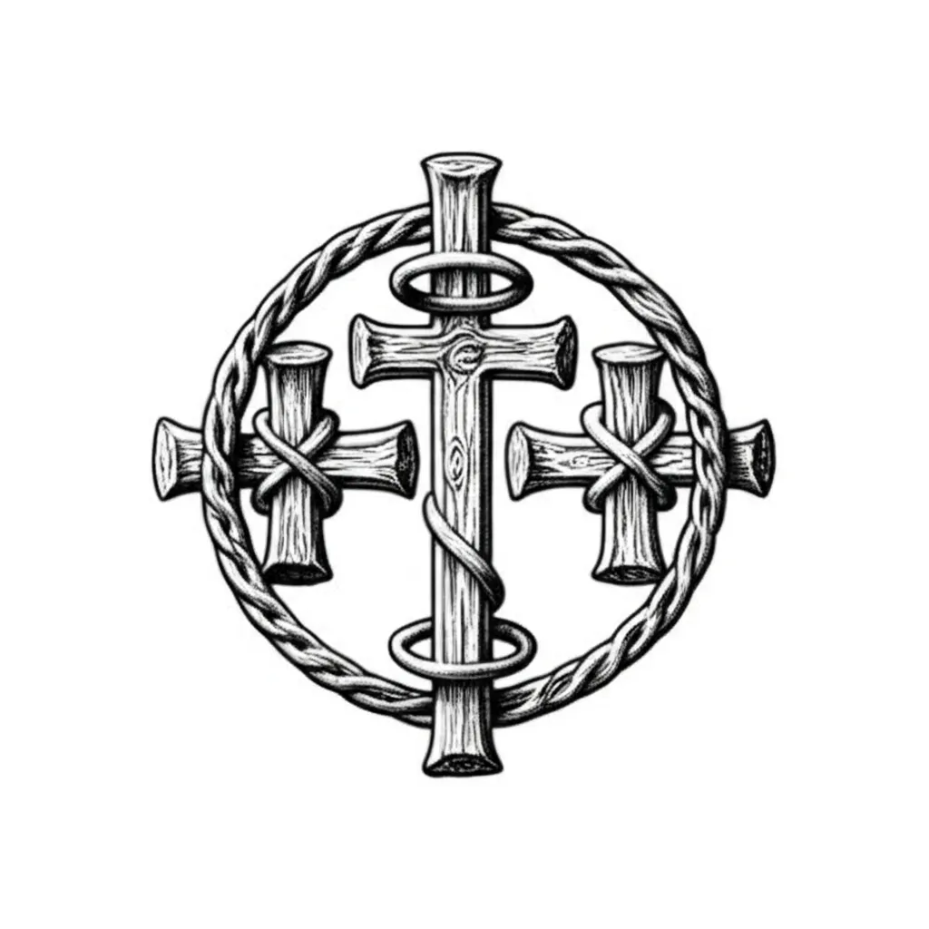 Gothic Three Crosses Tattoo Design with Rings