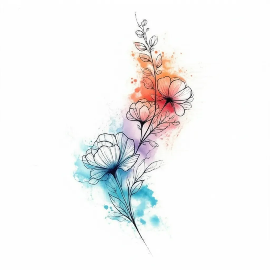 Watercolor Spine Tattoo with Birth Flowers for September, October, February Watercolor Spine Tattoo with Birth Flowers for September, October, February