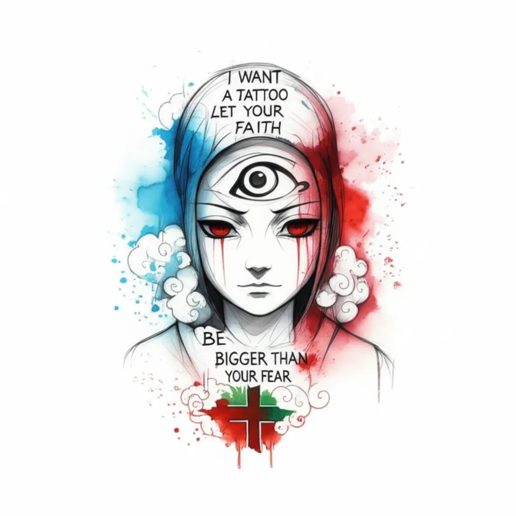 Uchiha Eye Watercolor Tattoo: Faith Over Fear Design