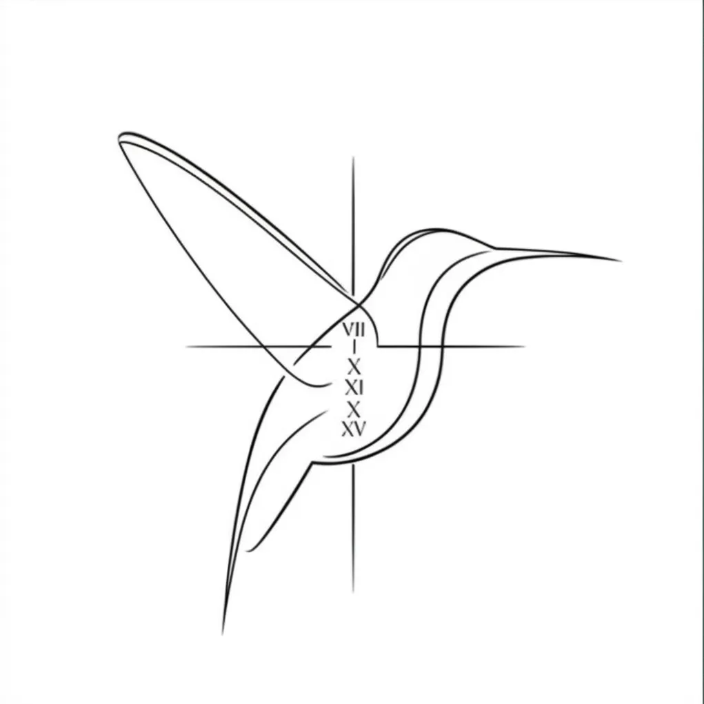 Minimalist Hummingbird Cross Tattoo with Roman Numerals - 7/26/25