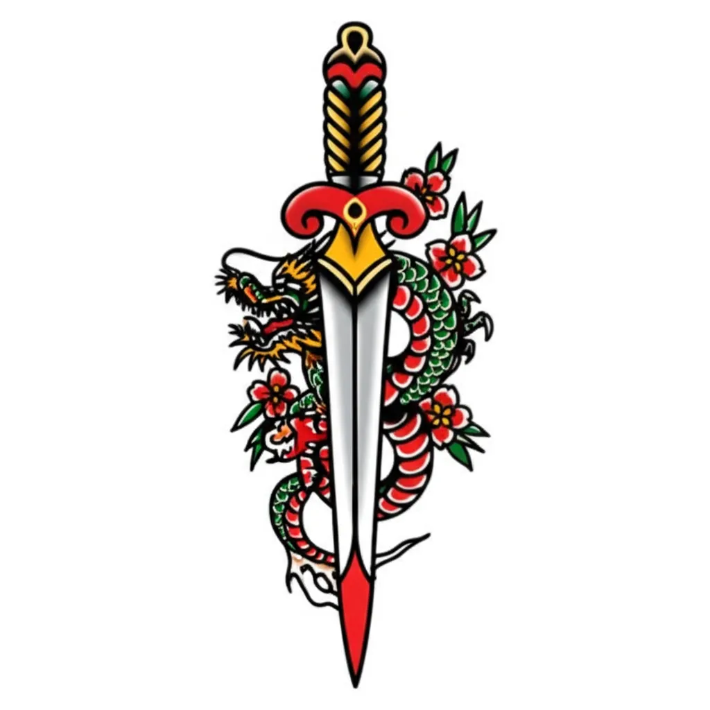 American Traditional Dragon Sword Tattoo Design American Traditional Dragon Sword Tattoo Design