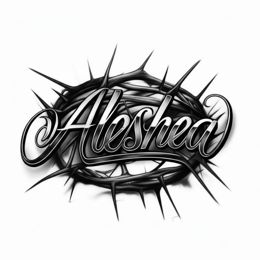 Aleshea Name Tattoo with Crown of Thorns - Realism Style