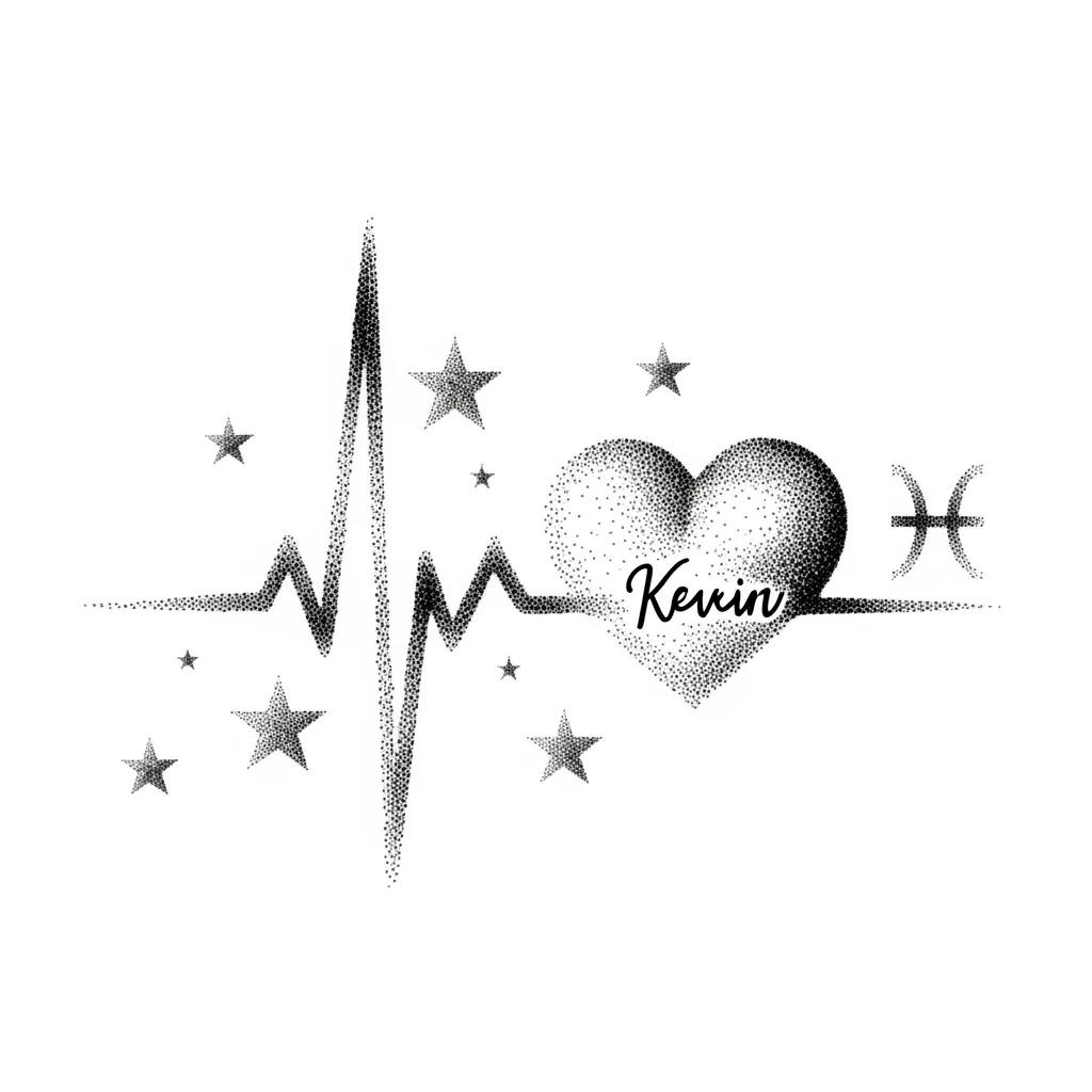 Stars, Heartbeat & Name Tattoo: Dotwork Style for Kevin Stars, Heartbeat & Name Tattoo: Dotwork Style for Kevin