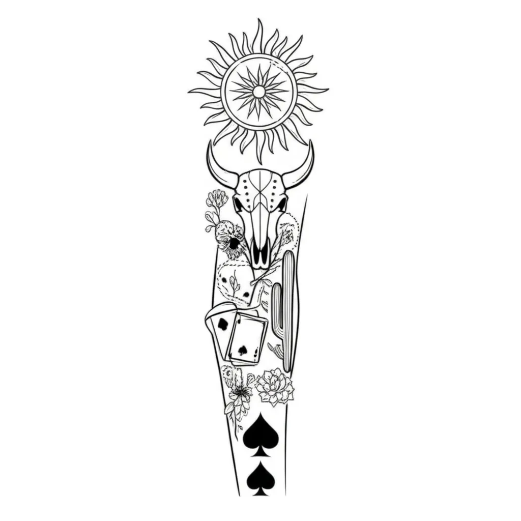 Minimalist Boho Western Full Sleeve Tattoo Idea