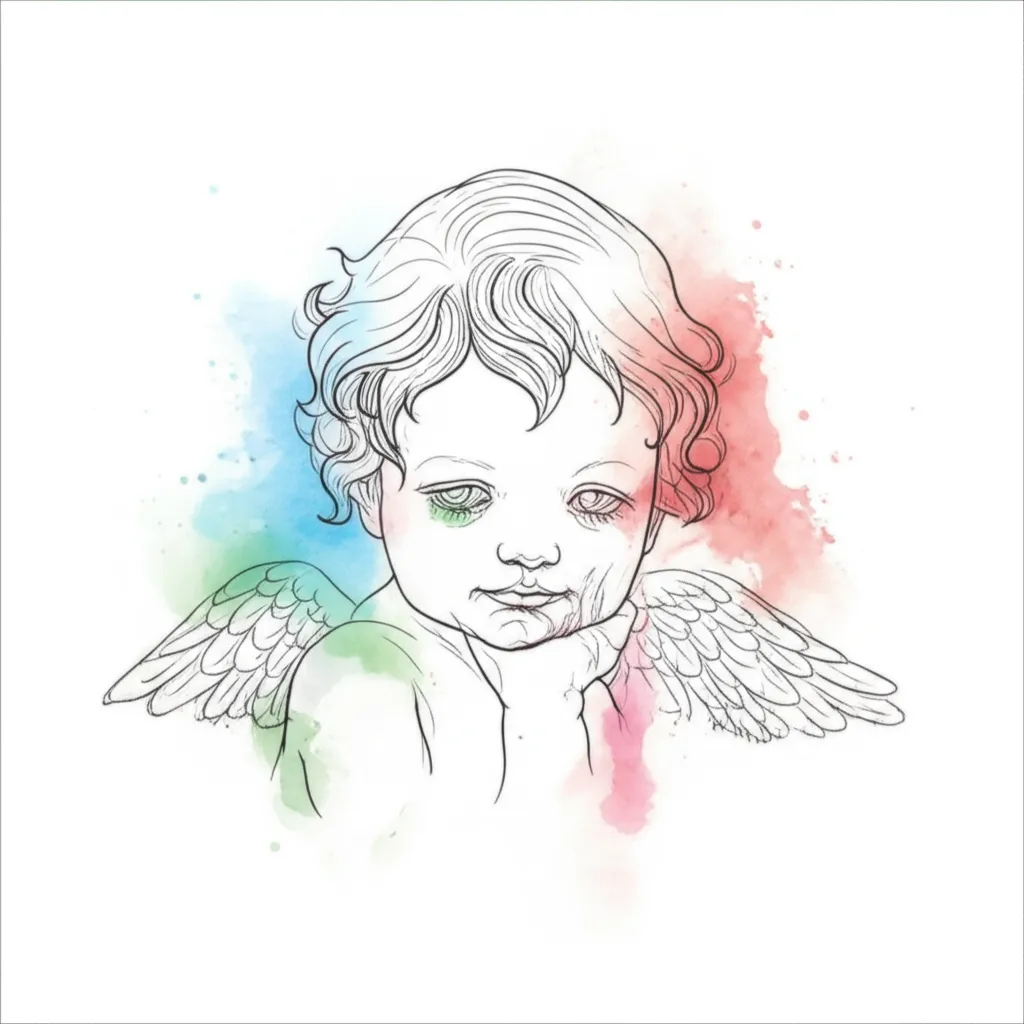 Watercolor Baby Angel Tattoo: Can't Hear, Speak, See Design Watercolor Baby Angel Tattoo: Can't Hear, Speak, See Design