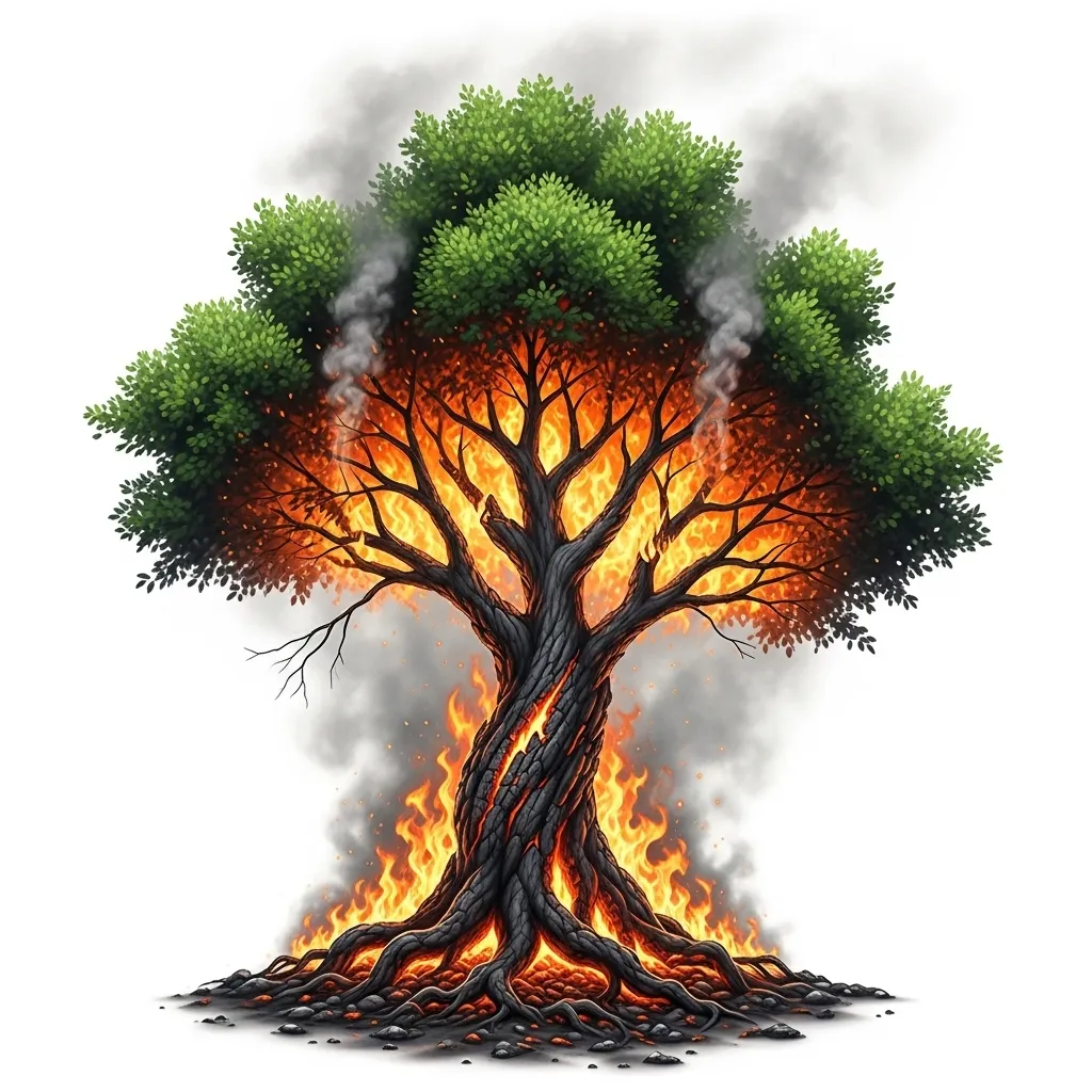 Realistic Burning Family Tree Tattoo Design