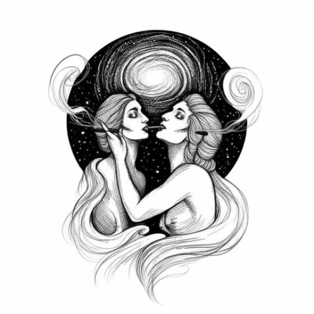 Gothic Libra Galaxy Tattoo with Smoking Women