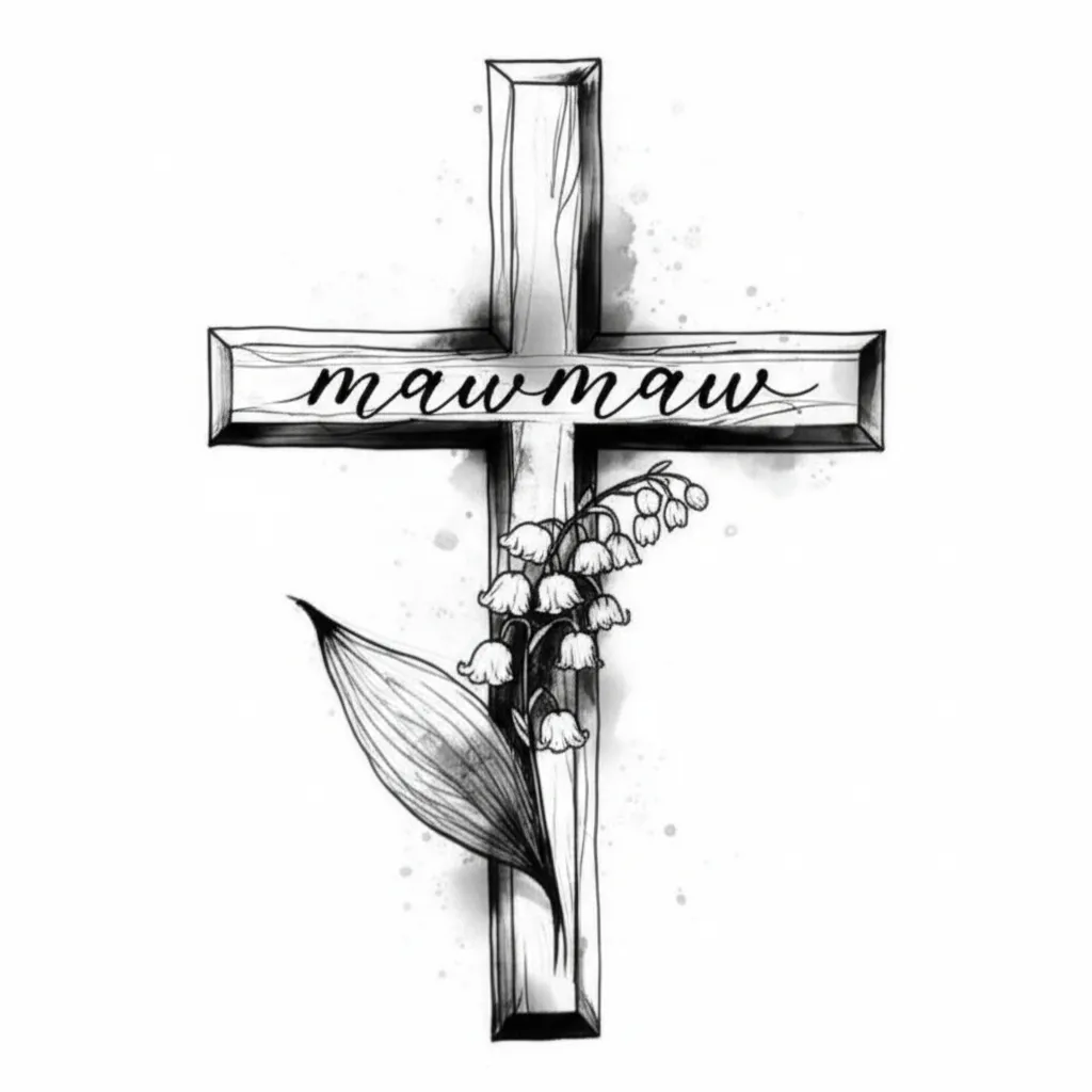 Mawmaw Cross with Lily of the Valley Tattoo Design Mawmaw Cross with Lily of the Valley Tattoo Design