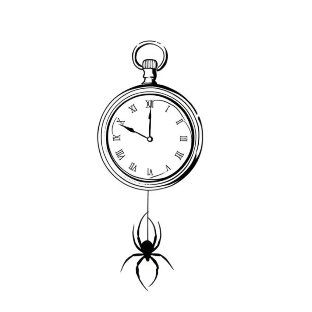 Minimalist Clock and Spider Tattoo Design