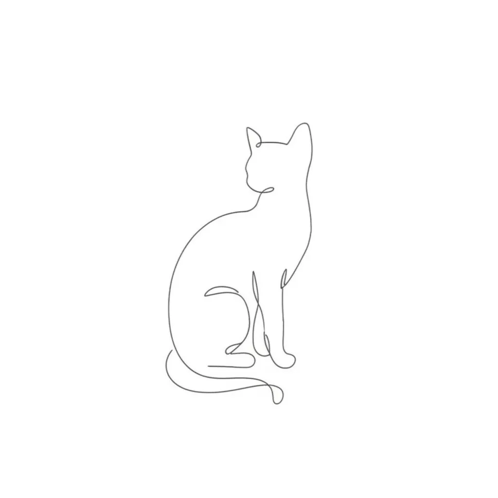 Minimalist Cat Outline Tattoo Behind Ear: Single Line Art