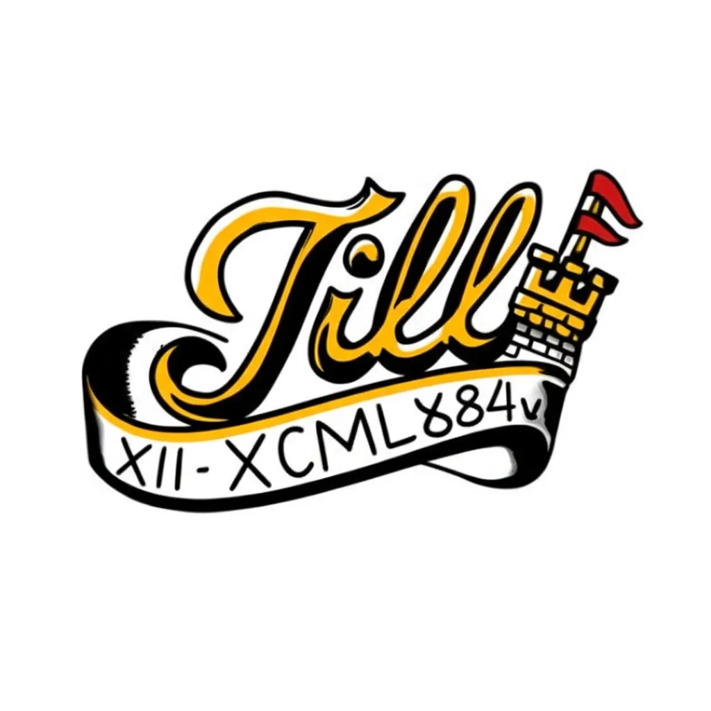 Jill Name Tattoo with Roman Numerals and Castle - Old School Style
