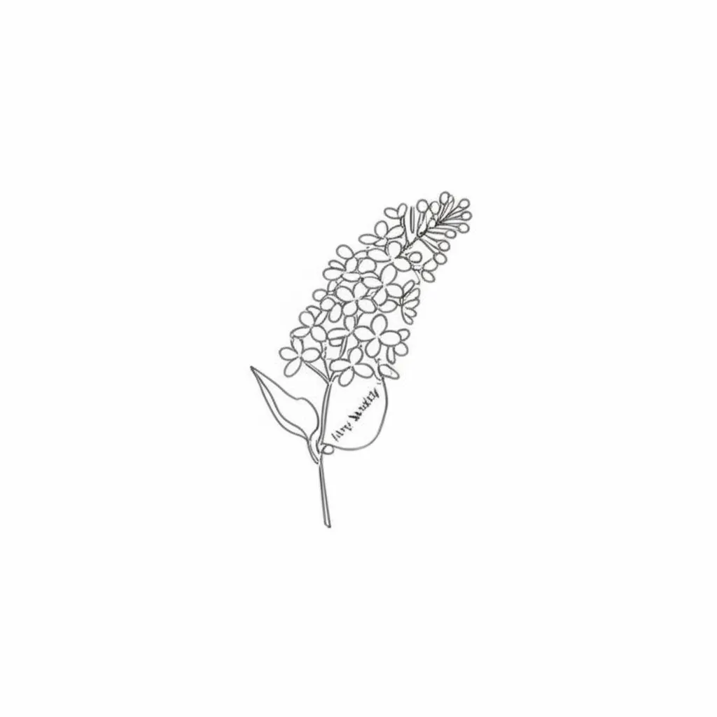 Minimalist Lilac Flower Tattoo with Roman Numerals