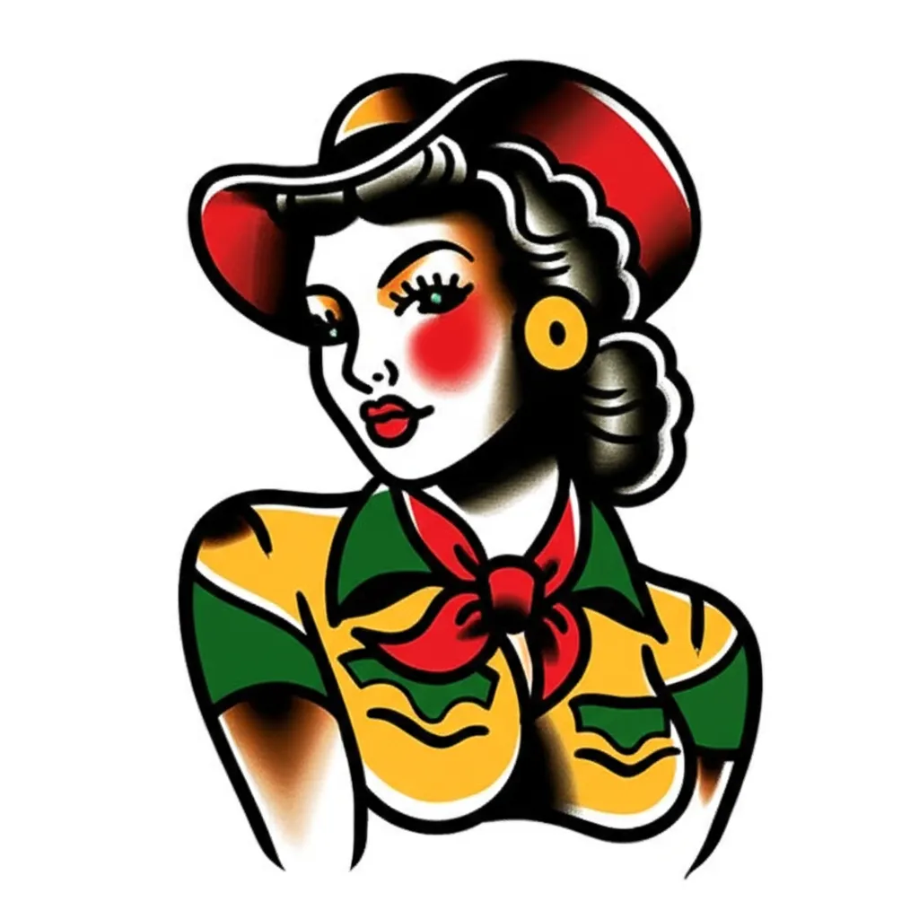 Sexy Cowgirl American Traditional Tattoo Design