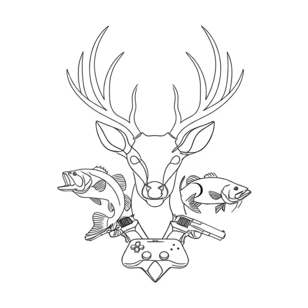 Minimalist Deer, Fish, Guns & Gaming Tattoo Idea Minimalist Deer, Fish, Guns & Gaming Tattoo Idea