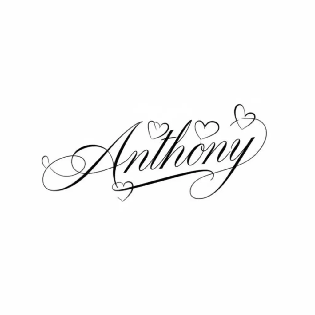 Anthony Name Tattoo in Red Cursive with Hearts - Minimalist Design