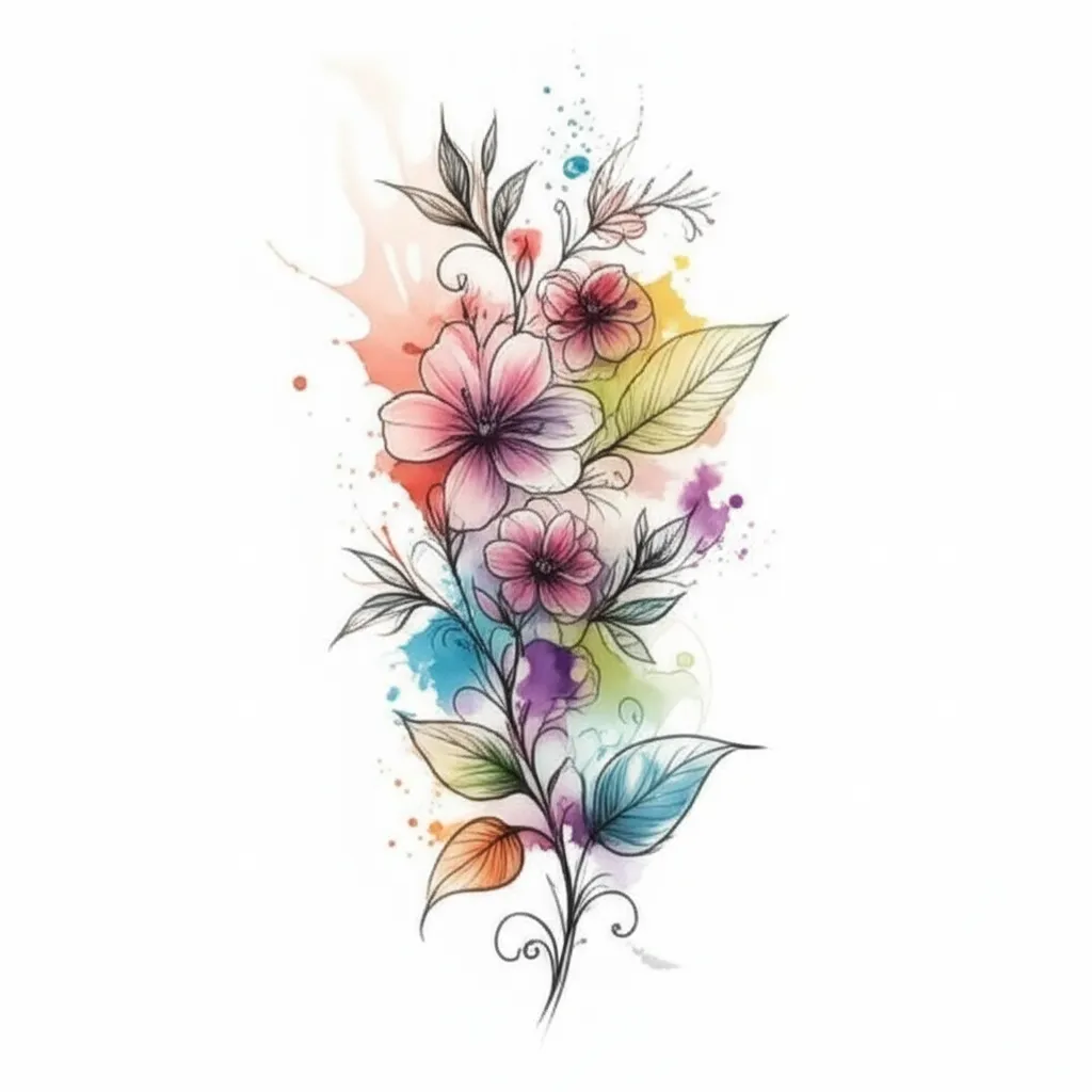 Watercolor Vine with Flowers Tattoo Design Watercolor Vine with Flowers Tattoo Design