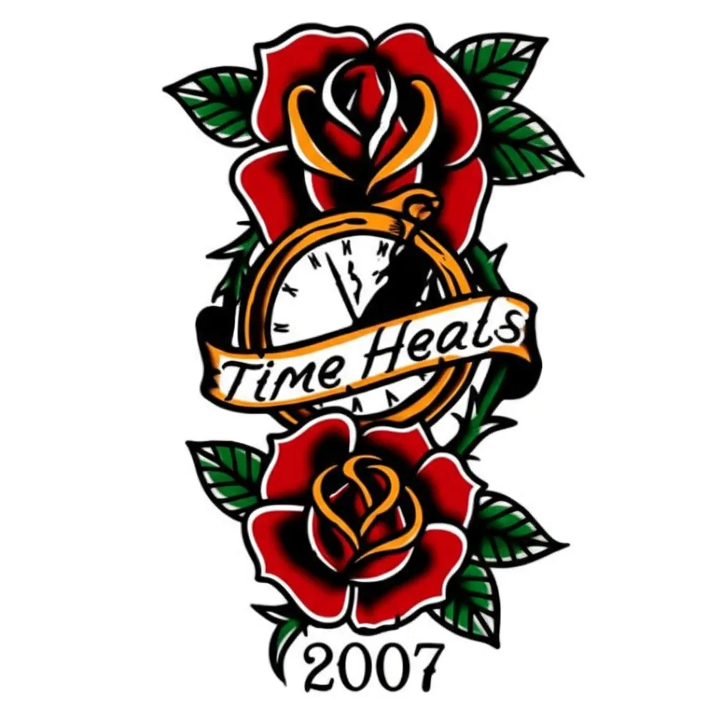 Time Heals Rose and Broken Clock American Traditional Tattoo Time Heals Rose and Broken Clock American Traditional Tattoo