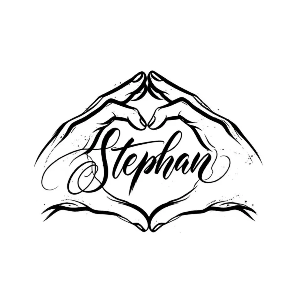 Stephan Name Heart Hands Calligraphy Tattoo Design
