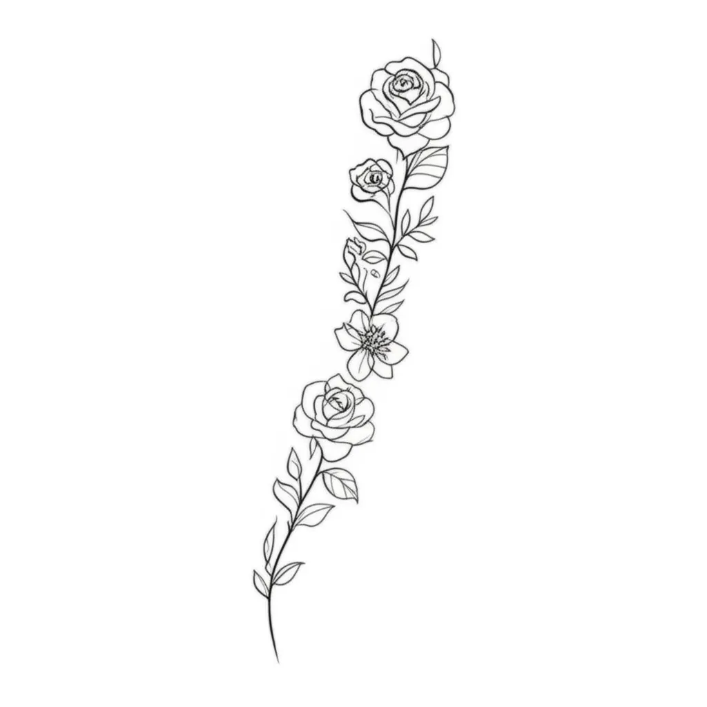 Minimalist Floral Sleeve Tattoo: Roses, Lilies, and Shading Design Minimalist Floral Sleeve Tattoo: Roses, Lilies, and Shading Design