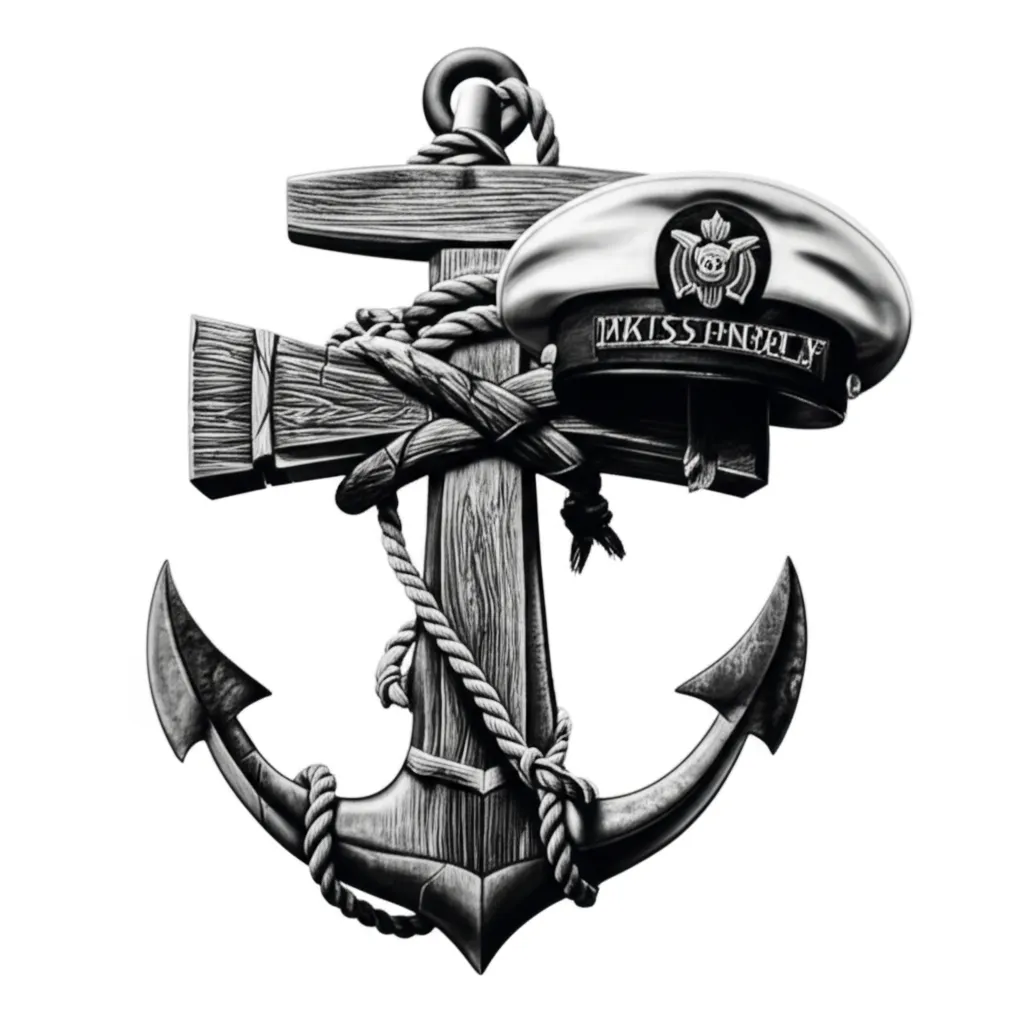 Realism Tattoo: Wooden Cross, Anchor & Sailor Hat Design Realism Tattoo: Wooden Cross, Anchor & Sailor Hat Design
