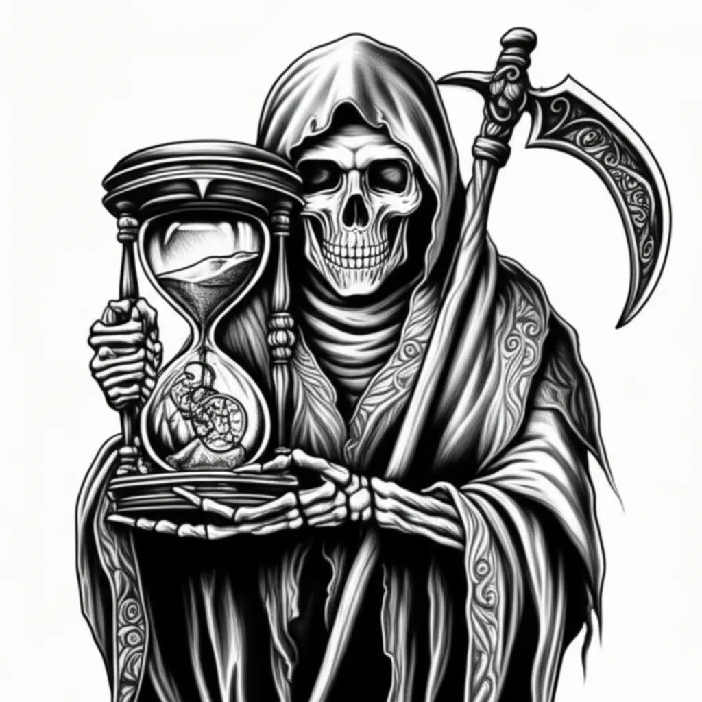 Gothic Grim Reaper with Clock Tattoo Design