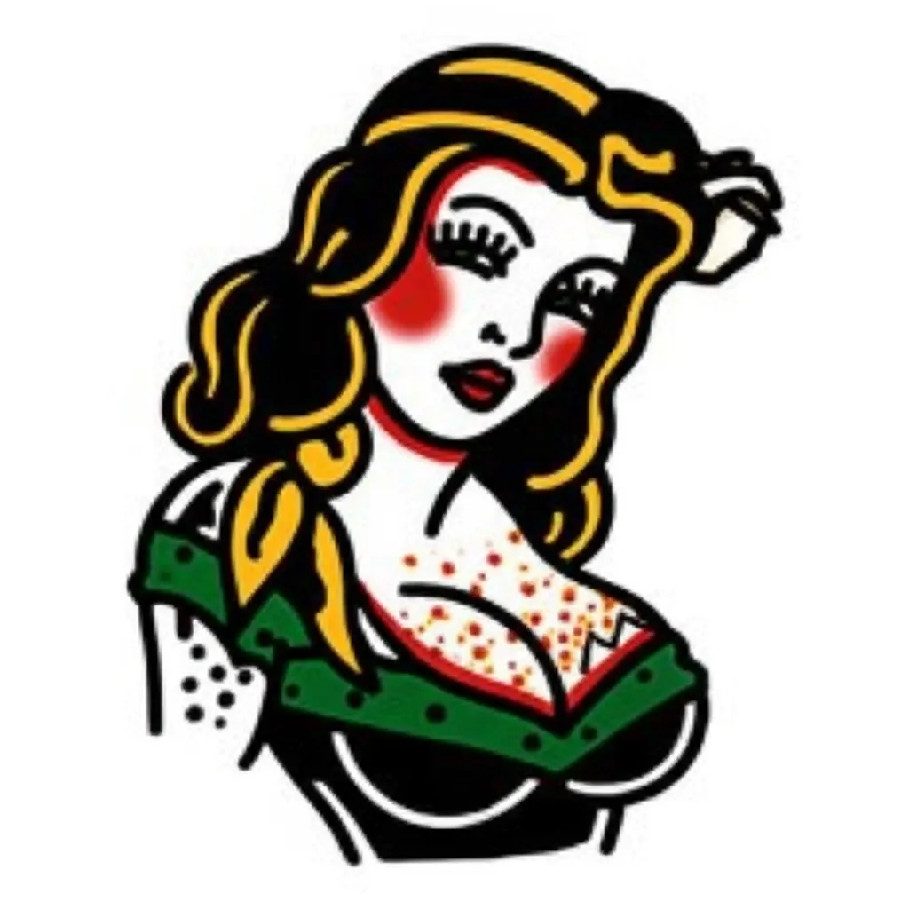 American Traditional Sexy Cowgirl Tattoo Design