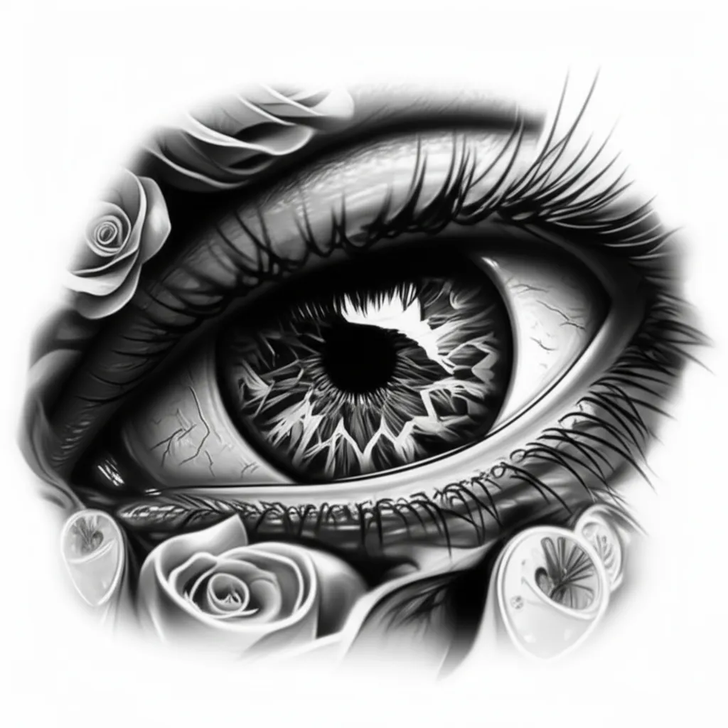 Realistic Eye with Rose and Clock Tattoo Design Realistic Eye with Rose and Clock Tattoo Design